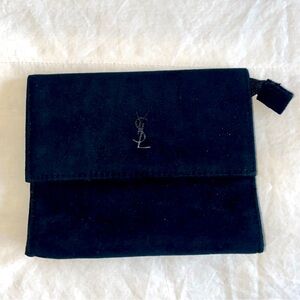 YSL Vintage Suede tiny purse clutch makeup case mirror inside zip closure black